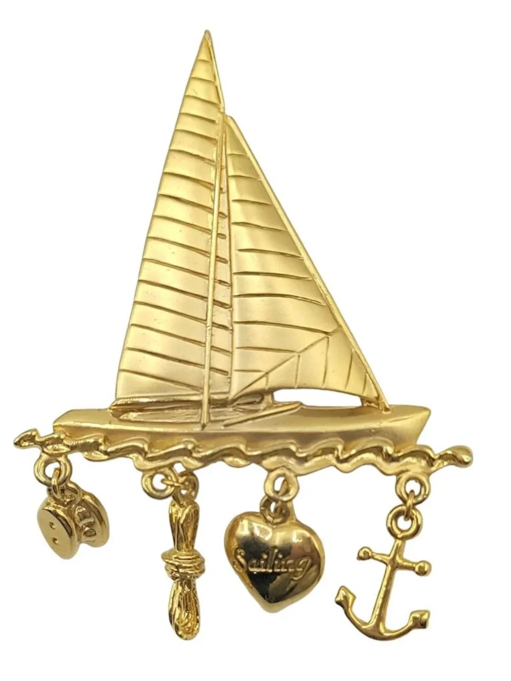 JJ Jonette Jewelry Sailboat Anchor Heart Charm Brooch. Signed